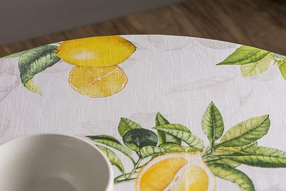 Maison d' Hermine Table Cloth Round Table 100% Cotton 63 Inches Tablecloth Reusable Decorative Everyday Use for Dining Room, Farmhouse, Home, Party, Festive & Wedding Spring Summer - Limoncello