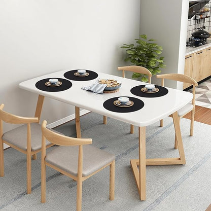 Homaxy Round Faux Leather Placemats and Coasters, Washable Dual-Side Table Mats, Wipeable Heat-Resistant Dining Place Mats for Outdoor and Indoor, Set of 8, Diameter 13 and 3.93 inch, Black