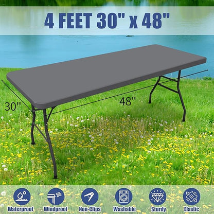 Spandex 4 Foot Rectangle Table Cloth 6 Pack, Elastic Fitted Tablecloths for Picnic, Stretch Washable Patio Table Cover for Outdoor, Camping, Banquet and Parties (Grey, 30"x48")