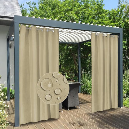 Easy-Going 100% Waterproof Outdoor Curtains Windproof Weatherproof Porch by Easy-Going