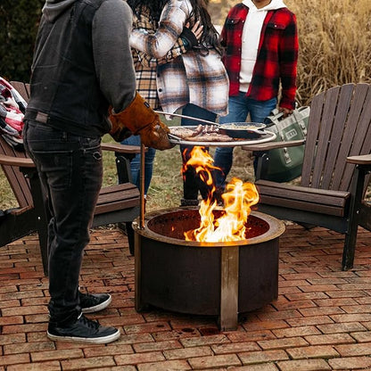 Breeo Smokeless Fire Pit Grilling Bundle (X Series 24 Corten Steel, Outpost Grill, Ash Shovel, & Lid) | 27.5 inch Smokeless Firepit for Outside | Ideal for Families, Gifts for Dad