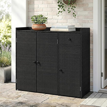 Tangkula Rattan Outdoor Storage Cabinet, Patiojoy Outdoor Cabinet - Image 8