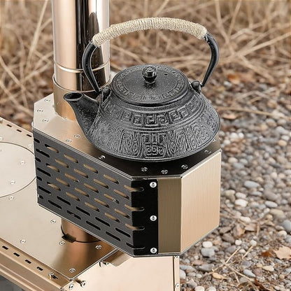 304 Stainless Steel Chimney Platform with Spark Arrestor and Cooking Platform, with Tent Protection, for Wood Burning Stoves with 70mm Diameter Chimneys, Rose Gold