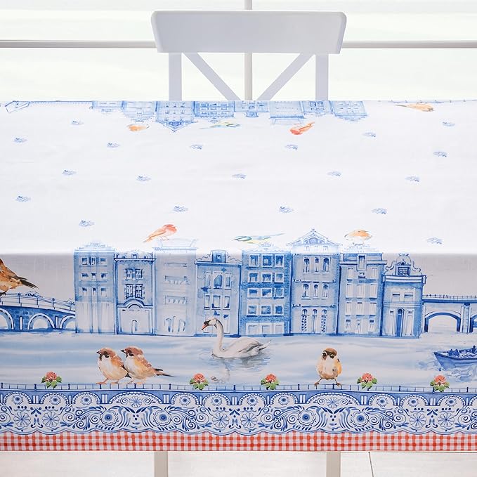 Maison d'Hermine Table Cloth Square Table 100% Cotton Tablecloth for Dining Room, Farmhouse, Home, Hotel, Parties & Wedding - Ideal for Easter Decorations Spring & Summer (Amsterdam Canals, 60"x60")