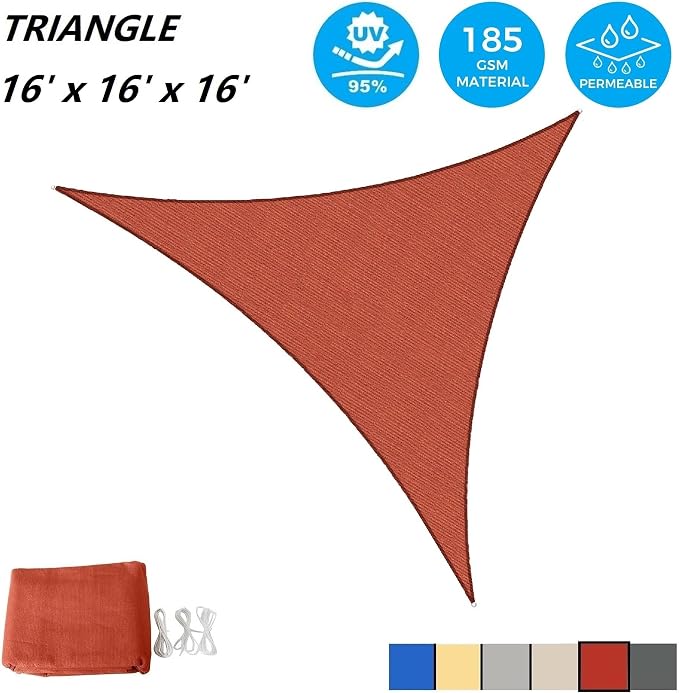 AsterOutdoor Sun Shade Sail Triangle 16' x 16' x 16' UV Block Canopy - Image 2