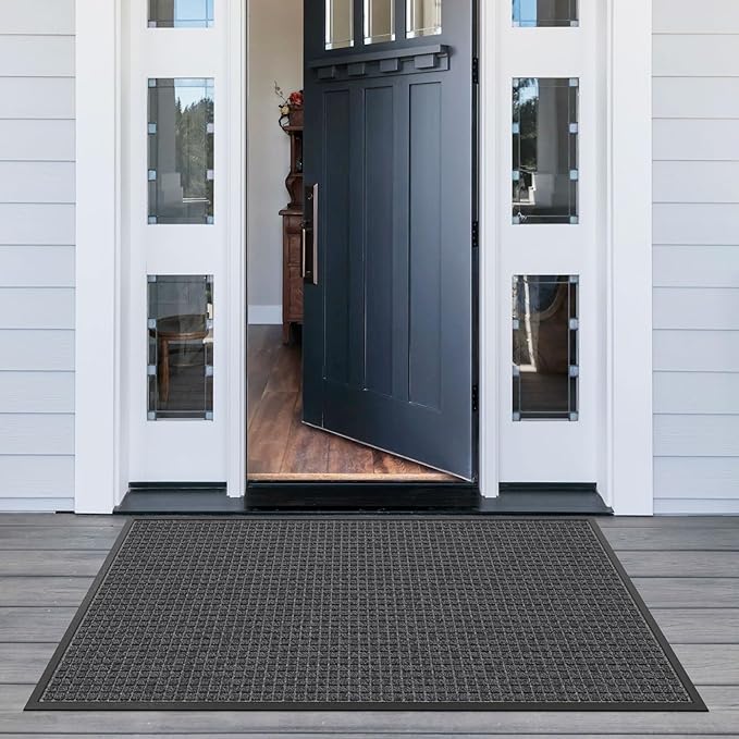 Front Door Mat Outside Entrance, 6' x 3' Heavy Duty Indoor Outdoor Door Mats for Entryway, All Season Weather Outdoor Doormat, Natural Rubber Non Slip Welcome Mats for Front Door