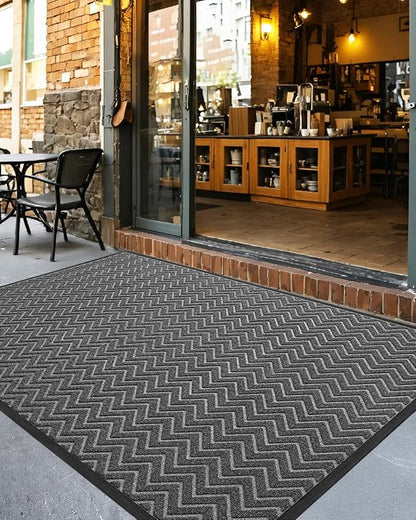 DEXI Front Door Mat Outside Entrance, 3x5 ft Rubber Entry Doormat Heavy Duty, Welcome Mats Non Slip for Inside House Floor Entryway Back Doors Exterior Patio, Chevron Dark Grey