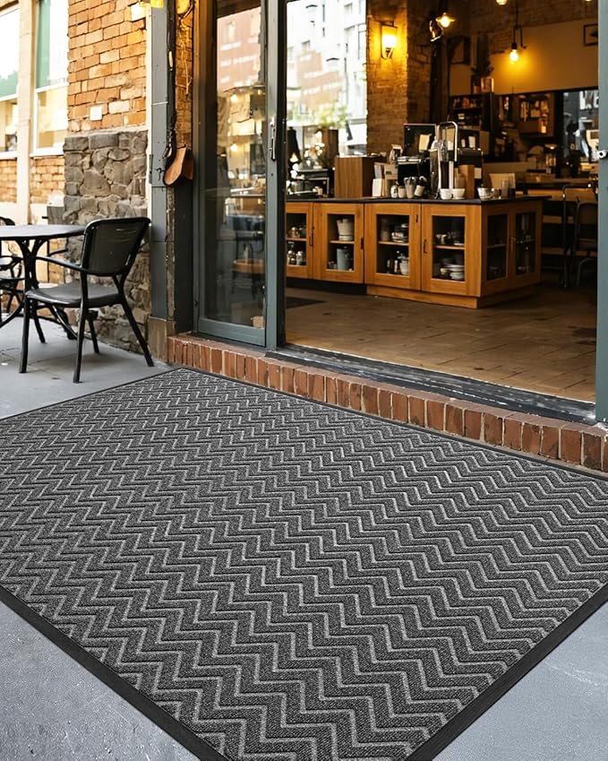 DEXI Front Door Mat Outside Entrance, 4x6 ft Large Rubber Entry Doormat Heavy Duty, Welcome Mats Non Slip for Inside House Floor Entryway Double Doors Exterior Patio, Chevron Dark Grey