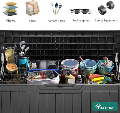 YITAHOME 100 Gallon Outdoor Storage Box, Large Water Resistant Resin Deck Box, Indoor Outdoor Lockable Storage Container for Patio, Garden, Cushions, Tools, Equipment (Dark Gray)