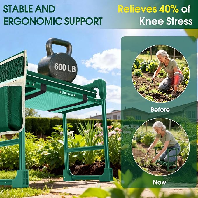 Garden Kneeler and Seat Heavy Duty 600LBS w/ Thicken Wide Soft Kneeling Pad | - Image 5