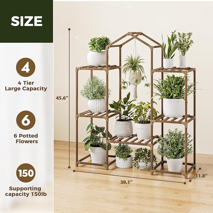 Bamworld Plant Stand Indoor Hanging Plant Shelf Outdoor Large Plant Rack | - Image 4