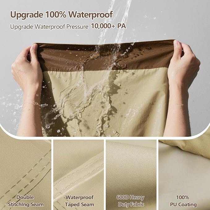 Outdoor Patio Furniture Cover - Heavy Duty Waterproof 600D Tough Canvas Protector for Rectangular Table Cover, All-Season Dining Table and Chair Covers (128L x 82W x 28H Inch)