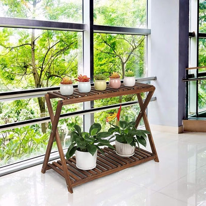 Wood Plant Stand Shelf Indoor Outdoor 2 Tier Plant Bench Corner | Stepped - Image 5