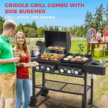 Lyromix 5 Burners Gas Grill and Griddle Combo with Side Burner, Propane Gas Grills with Heavy-duty Enamel Grate, Durable BBQ Outdoor Flat Top Grill for Backyard and Patios, 56000 BTU