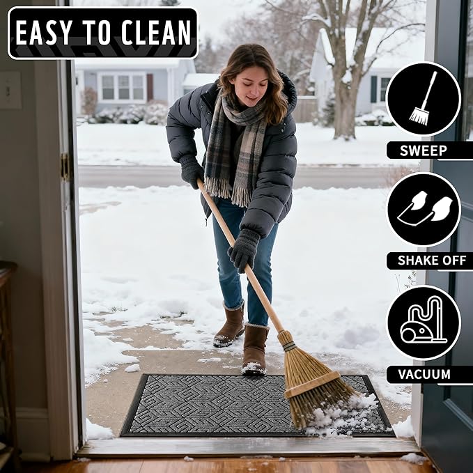 Yimobra Extra Large Door Mat 60x36, All-Weather Waterproof Outdoor Mats for Front Door, Non Slip Rubber Doormat for Patio Proch Outside Entryway Indoor, Mix Grey