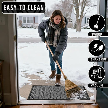 Yimobra Doormat Outdoor Entrance 29.5x17, All-Weather Waterproof Outdoor Mats for Front Door, Non Slip Welcome Door Mat for Patio Proch Outside Entryway Indoor, Gray