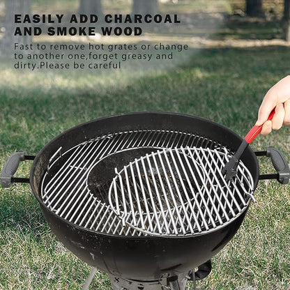 KAMaster Cast Iron Grill Grate Lifter,Grid Lifter Gripper Work for Big Green Egg Accessories Kamado Grill Joe Primo Vision Louisiana Grills,Grate Lifters with Red Protective Cover for Moving Hot Grate
