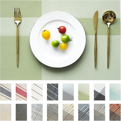 Placemats Set of 4 Vinyl/Plastic Woven Place Mats for Kitchen Table Indoor/Outdoor Washable Placemat Wipeable Dining Table Mats (Green Cube,4)