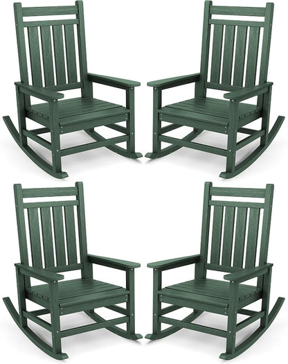 SERWALL Outdoor Rocking Chair Set of 4, HDPE Rocker by SERWALL