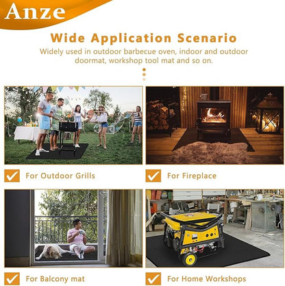 Anze Under Grill Mat for Outdoor Grill, 36 x 48 Inch Anti-Slip BBQ Floor Mats, Easy to Clean Reusable Fireproof Grill Pad, Oil-Proof Waterproof Protector for Indoor Fireplace Pit Mat