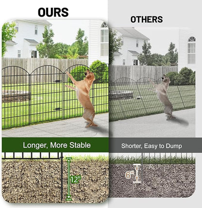 Metal Garden Fence with Gate 42in (H) x 23.3ft (L), 1 Gate+ 9 Panels Dog Fence Border Fence Animal Barrier, No Dig Garden Fencing for Yard Flower Bed Lawn Patio Outdoor, ECG4210, Black