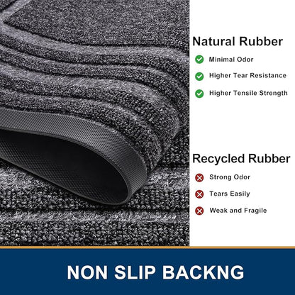 Buganda Front Door Mat Indoor Outdoor Entrance, Non-Slip Natural Rubber Doormats, Easy Clean, Low Profile, Dirt Trapper Entryway Floor Mats for Outside, Garages and Patios, 47x32, Silver Grey