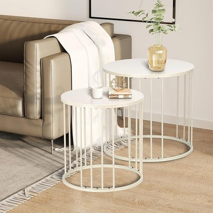 SUNNYPARK Outdoor Side Table Set of 2, Metal Circle Accent End Tables for Balcony Backyard Garden Indoor Living Room, Durable Black Nesting Coffee Tables, 20”+16” Dia