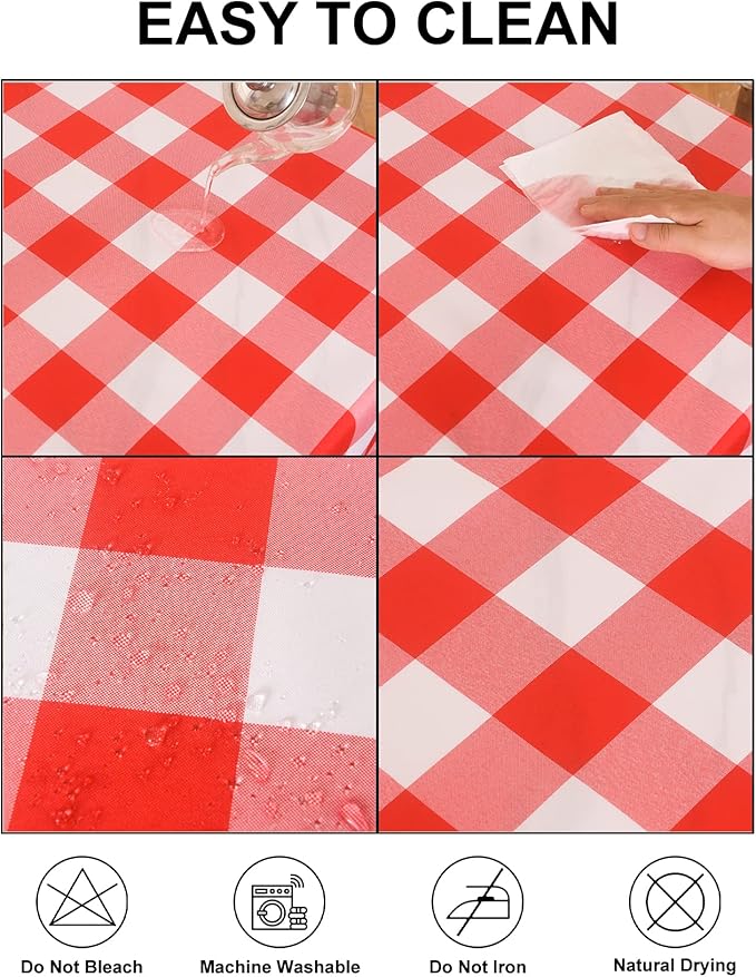 Cupuamon 2 Pack Waterproof Polyester Fabic Rectangle Checkered Tablecloth，60x120 Outdoor Table Cloth，Oil Stain Prevention Table Cloth for Pinics and Parties（Red and White）