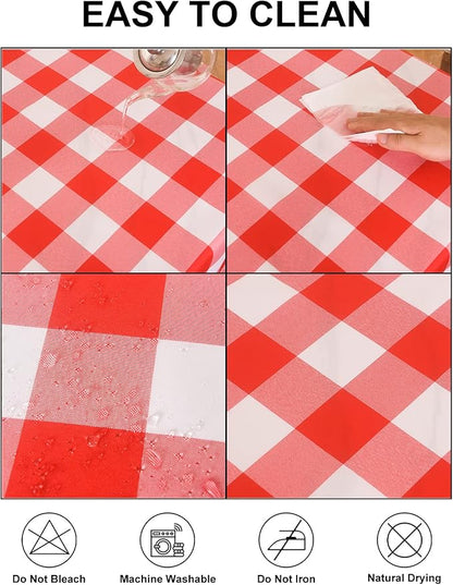 Cupuamon 2 Pack Waterproof Polyester Fabic Rectangle Checkered Tablecloth，60x120 Outdoor Table Cloth，Oil Stain Prevention Table Cloth for Pinics and Parties（Red and White）