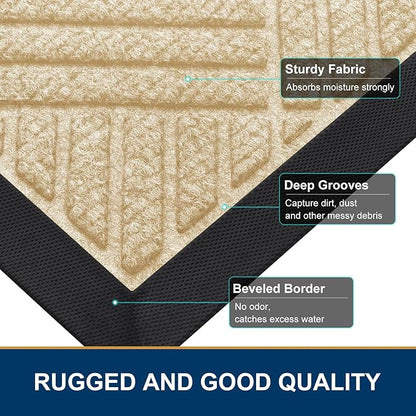 Smiry Front Door Mat Outside Entrance, Heavy Duty Outdoor Indoor Natural Rubber Doormat, Non Slip, Trap Dirt and Moisture, Easy Clean, Low Profile Patio Porch Entryway Mat, 47x23, Beige