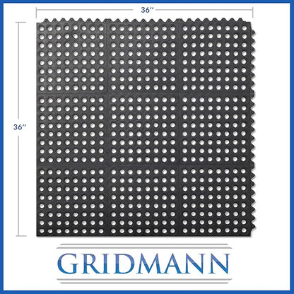 GRIDMANN Rubber Interlocking Floor Mat, 36" x 36" Non-Slip Anti-Fatigue Drainage Mat for Restaurants, Commercial Kitchens, Bar Floors, Black