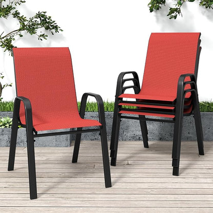 Red Patio Chairs Set of 4, Stackable Outdoor Dining Chairs by Vimstora