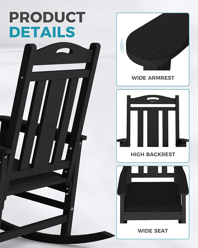 Oversized Outdoor Rocking Chairs Set of 2, 380lbs Heavy-Duty Large Patio Rocker - Image 6