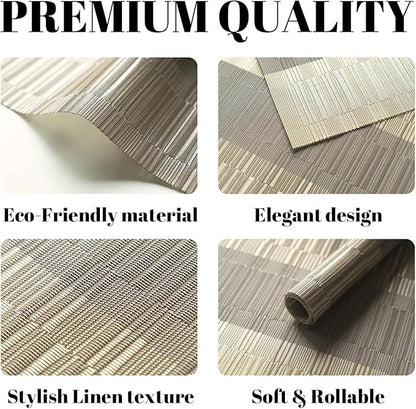 Placemats Set of 4 Vinyl/Plastic Woven Place Mats for Kitchen Table Indoor/Outdoor Washable Placemat Wipeable Dining Table Mats (Ombre Glod,4)