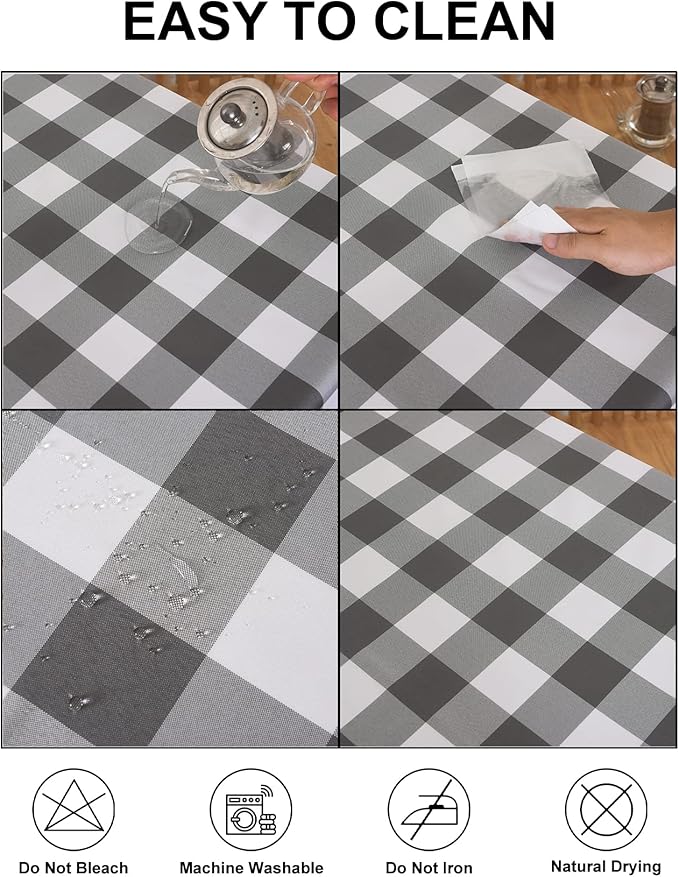 Cupuamon 2 Pack Waterproof Polyester Fabic Rectangle Checkered Tablecloth，60x120 Outdoor Table Cloth，Oil Stain Prevention Table Cloth for Pinics and Parties（Gary and White）