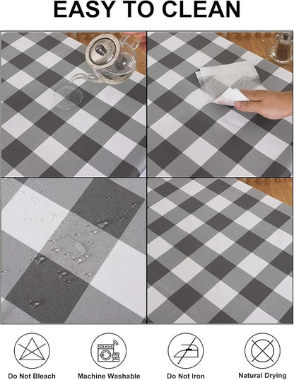 Cupuamon 2 Pack Waterproof Polyester Fabic Rectangle Checkered Tablecloth，60x102 Outdoor Table Cloth，Oil Stain Prevention Table Cloth for Pinics and Parties（Gary and White）