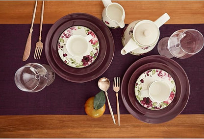 Solino Home Linen Table Runner 72 Inches Long - Athena, 100% Pure Linen Chambray Burgundy Table Runner 14 x 72 Inch for Dining, Valentines