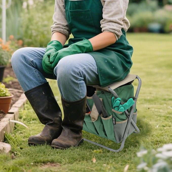 Folding Gardening Stool with Detachable Storage Tote Bag, Gardening Tools Set - Image 2