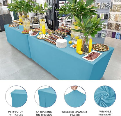 Nasitos Fitted Table Covers Stretch Spandex - 72 x 30 Inch - 4 Pack Turquoise Rectangle Table Clothes for 6 Foot Folding Tables, Wrinkle Resistant Tablecloths for Parties, Trade Show, Craft Show