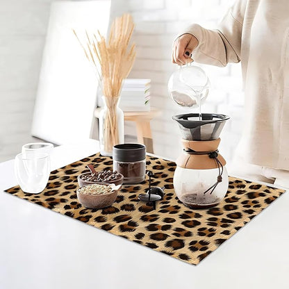 Leopard Skin Texture Placemats Set of 6, Placemats Washable Kitchen Dining Linen Table Mats Stain Heat-Resistant for Home Party Indoor 12x18 inch