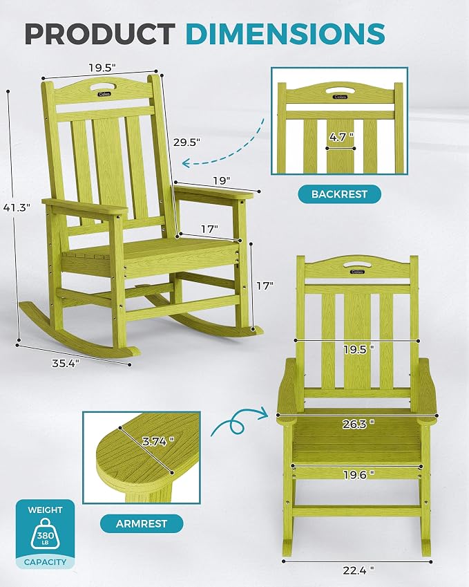 Oversized Outdoor Rocking Chairs Set of 4, 380lbs Heavy-Duty Large Patio Rocker - Image 3