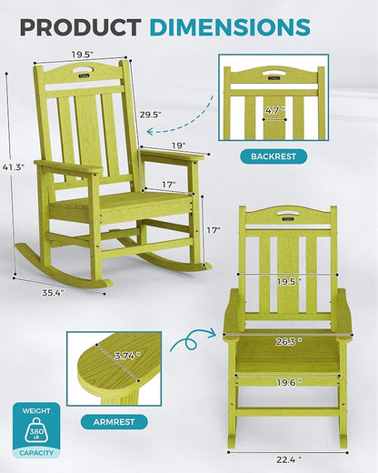 Oversized Outdoor Rocking Chairs Set of 3, 380lbs Heavy-Duty Large Patio Rocker - Image 3