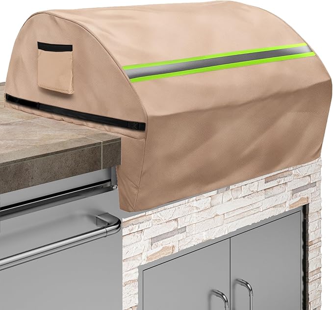 Built in Grill Cover for Bull 30-Inch grill heads - Heavy Duty 600D with Reflective Strips and Plush Lining,Protects the built in grill while enhancing its visual appeal, 25.5"L x32.5"W x22.5"H,Khaki