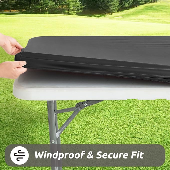 LURKA Rectangle PU Leather Table Cover/Tablecloth with Elastic Fitted Edge – Waterproof, Oil-Proof, Scratch-Resistant, Wipeable Protector for Dining, Kitchen, Outdoor Picnic, Party (Black, 6FT)
