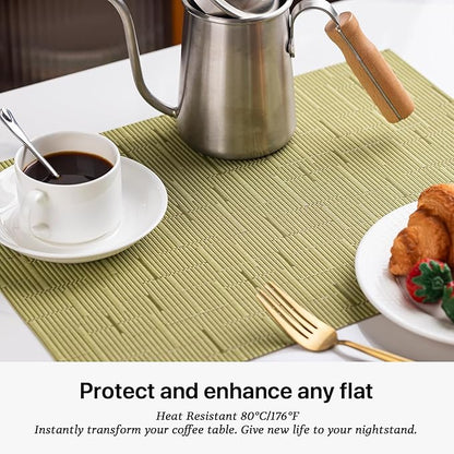 LEXMORE Placemats Set of 8 Vinyl/Plastic Woven Place Mats for Kitchen Table Indoor/Outdoor Washable Placemat Wipeable Dining Table Mats(Pea Green)