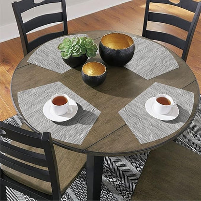SHACOS Small Round Table Placemats Set of 4 Wedge Placemats Heat Resistant Woven Vinyl Table Mats Wipe Clean (4, Silver Gray)