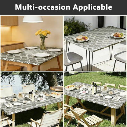 Rectangle Picnic Table Cloth, Elastic Waterproof Fitted Vinyl Tablecloths for 6 Foot Tables, Wipeable Flannel Backed Table Covers for Dining, Camping, Outdoor(Grey,36"x72")