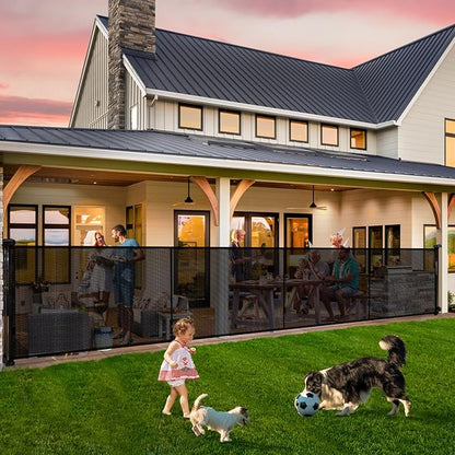 Retractable Baby Gates - 200" Extra Wide Retractable Dog Gate, 42" Extra Tall Mesh Gate Pet Gate with Support Rods, Long Child Safety Gate for Stairs Doorways Indoor Outdoor Large Openings - Black
