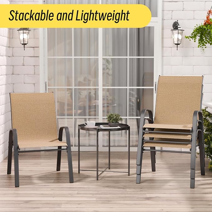 Patio Chairs Set of 8, Stackable Outdoor Dining Chairs Set - Image 4