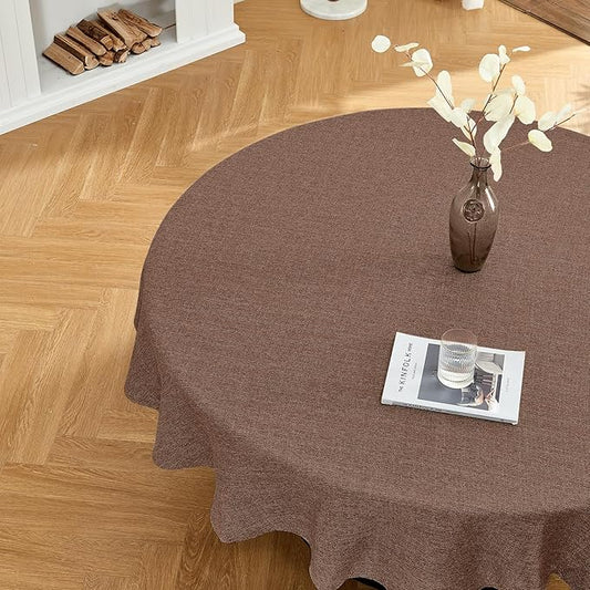 BALCONY & FALCON Rectangle Tablecloth Washable Wrinkle Resistant and Water Proof Table Cloth Decorative Linen Fabric Tablecloths for Dining Party Kitchen Wedding and Outdoor Use(Brown, 70" Round)